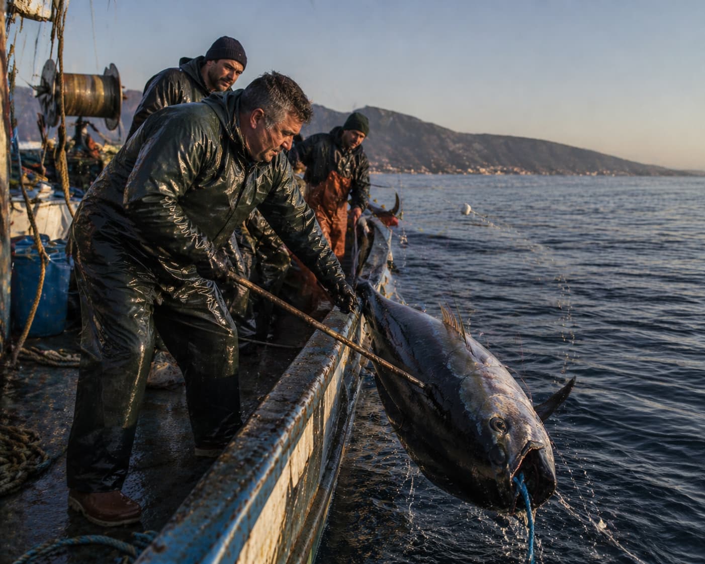 Pesca professionale con palangaro derivante nel Mediterraneo — recupero del palamito
